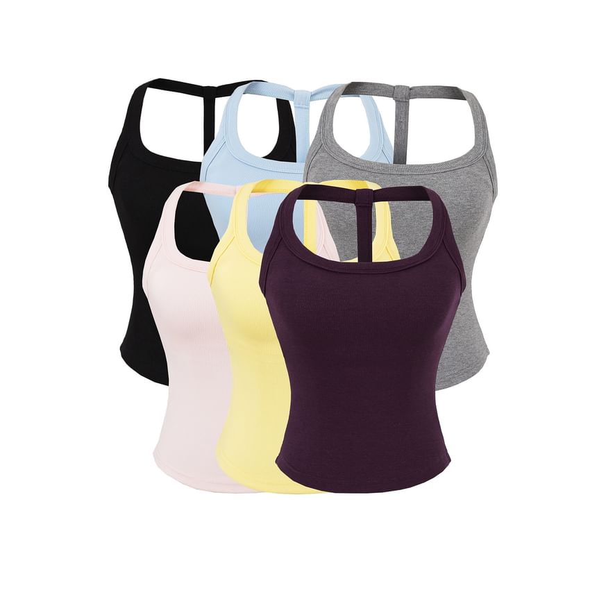 Plain Padded Open-Back Halter-Neck Cropped Top