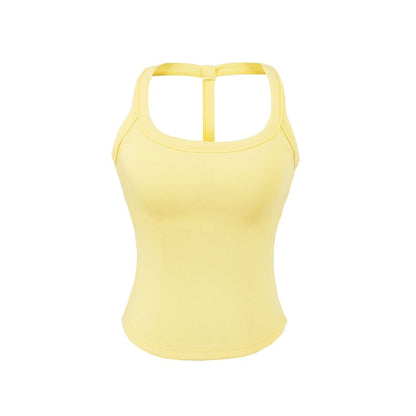 Plain Padded Open-Back Halter-Neck Cropped Top