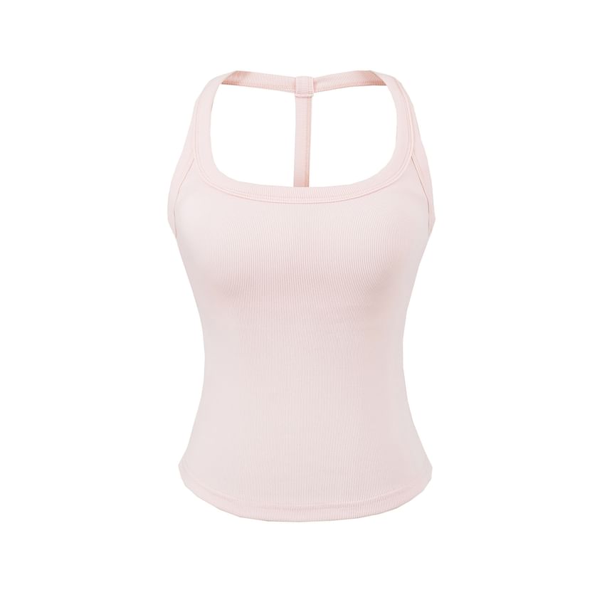 Plain Padded Open-Back Halter-Neck Cropped Top