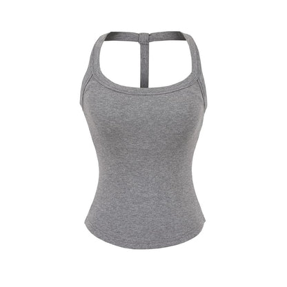 Plain Padded Open-Back Halter-Neck Cropped Top