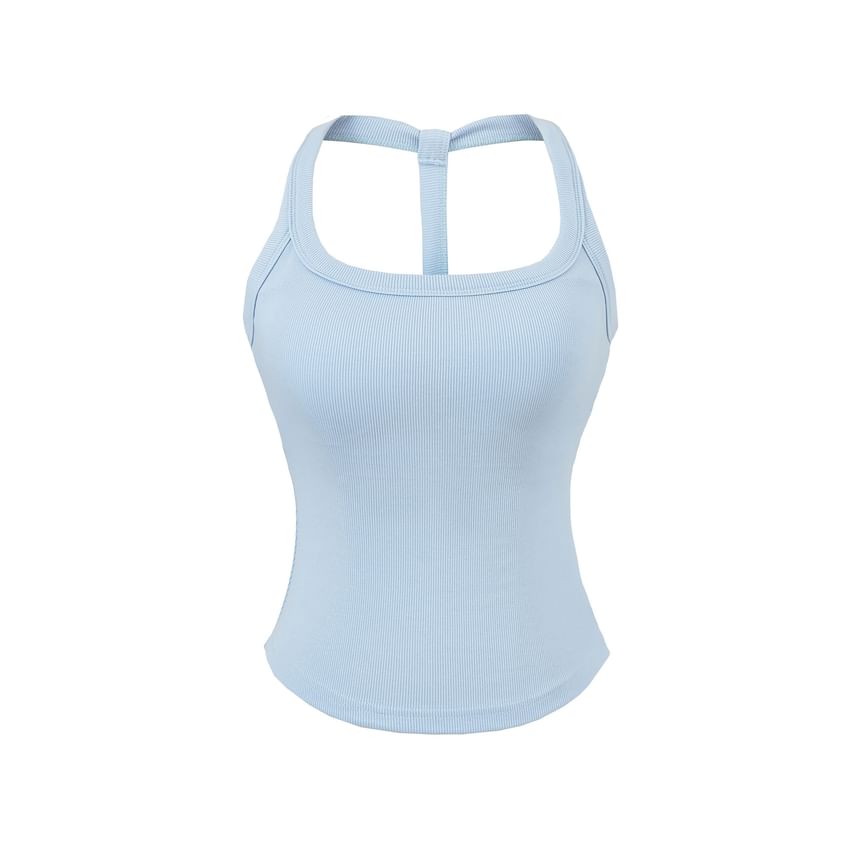 Plain Padded Open-Back Halter-Neck Cropped Top