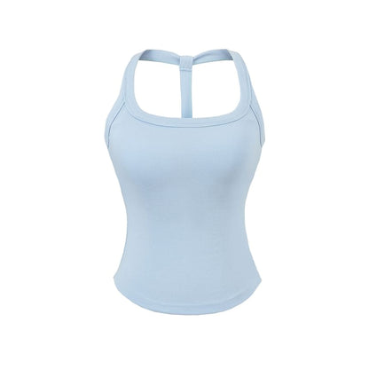 Plain Padded Open-Back Halter-Neck Cropped Top