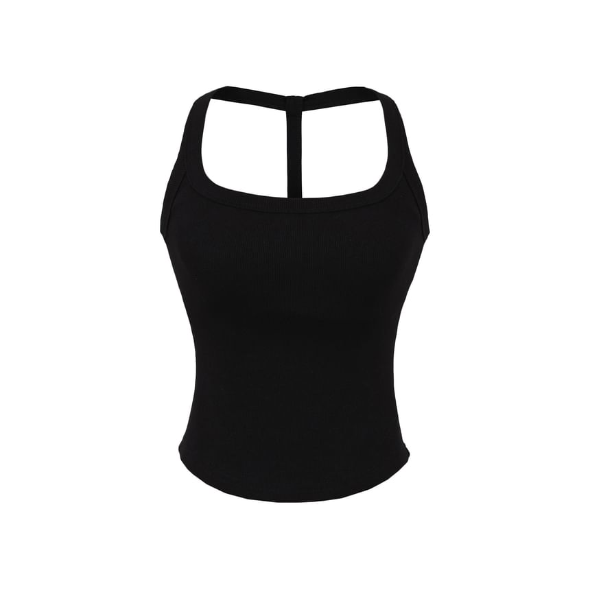 Plain Padded Open-Back Halter-Neck Cropped Top