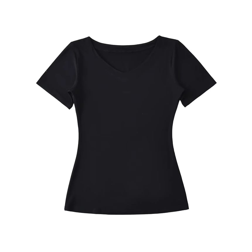 Plain V-Neck Short-Sleeved Slim-Fit Tee