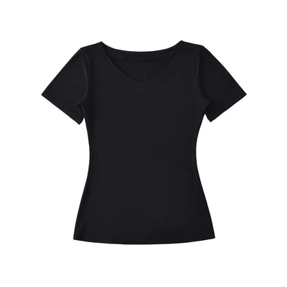 Plain V-Neck Short-Sleeved Slim-Fit Tee