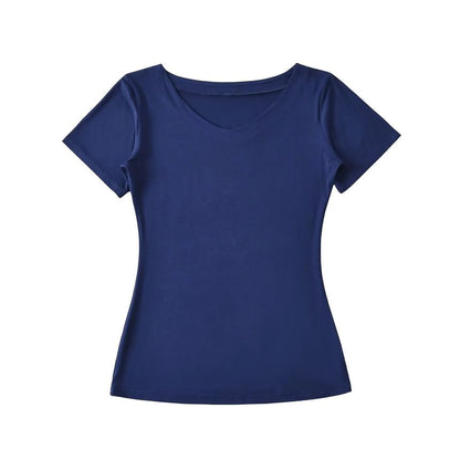 Plain V-Neck Short-Sleeved Slim-Fit Tee