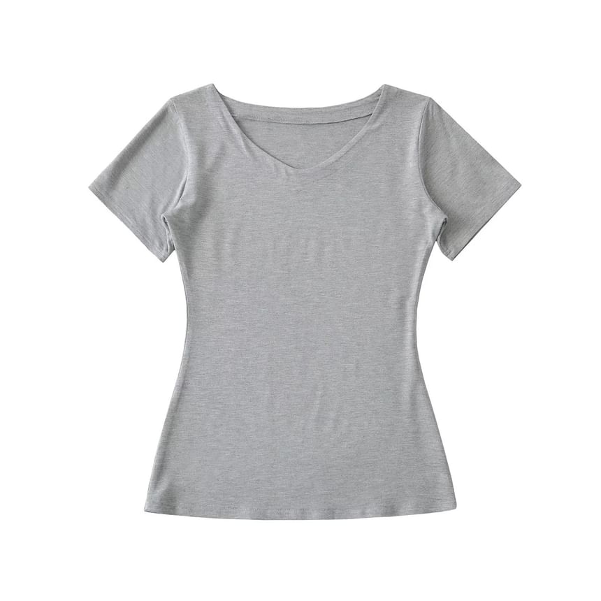 Plain V-Neck Short-Sleeved Slim-Fit Tee
