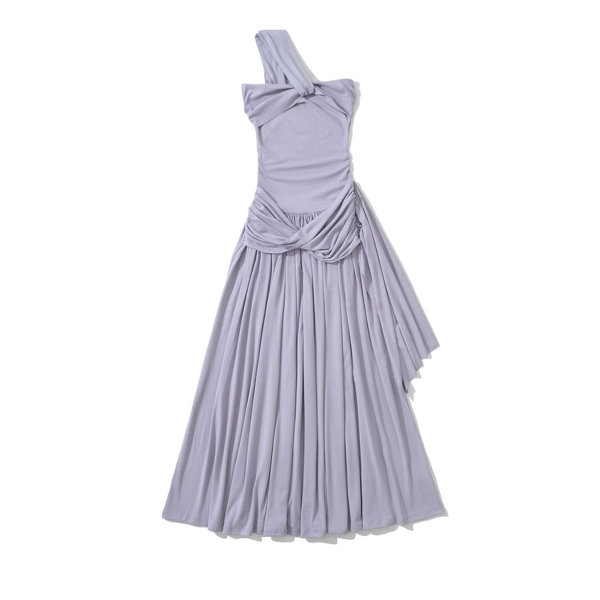 One-Shoulder Sleeveless Ruched Maxi Dress - Altfashion Shop