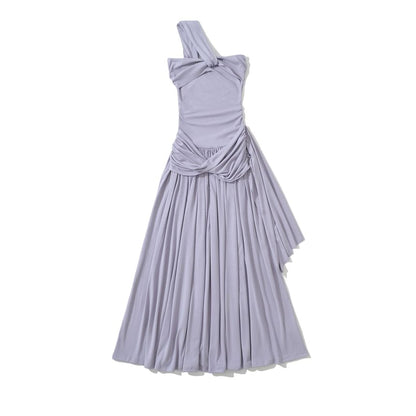 One-Shoulder Sleeveless Ruched Maxi Dress - Altfashion Shop