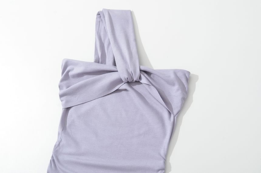 One-Shoulder Sleeveless Ruched Maxi Dress - Altfashion Shop