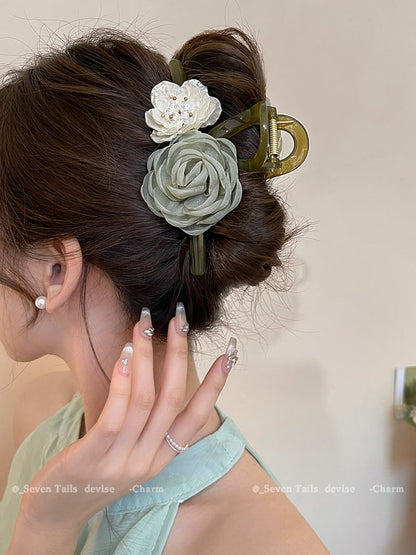 Claw Acrylic Hair Floral Clip Fabric