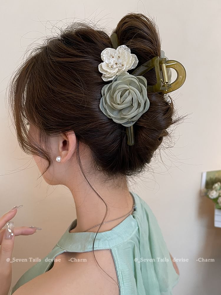 Claw Acrylic Hair Floral Clip Fabric