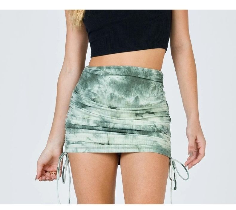 Tie-Dye Drawstring Mini Pencil Skirt