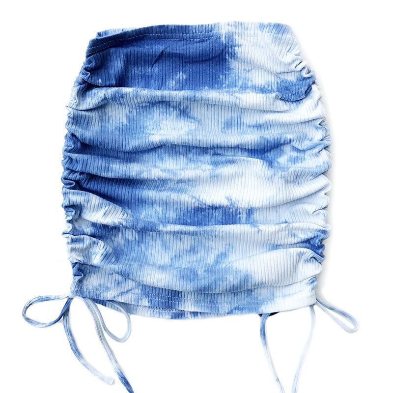 Tie-Dye Drawstring Mini Pencil Skirt