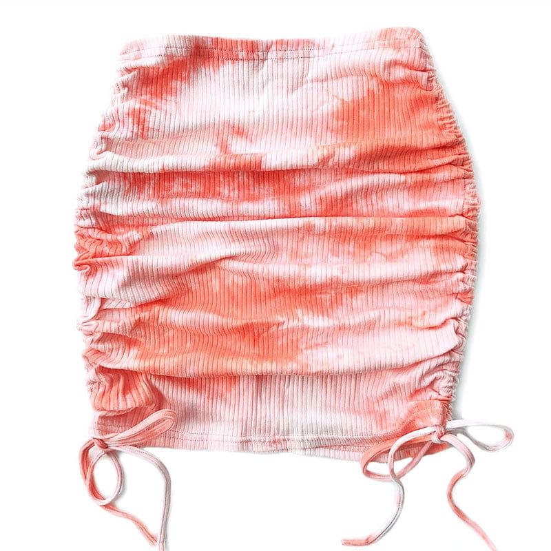 Tie-Dye Drawstring Mini Pencil Skirt