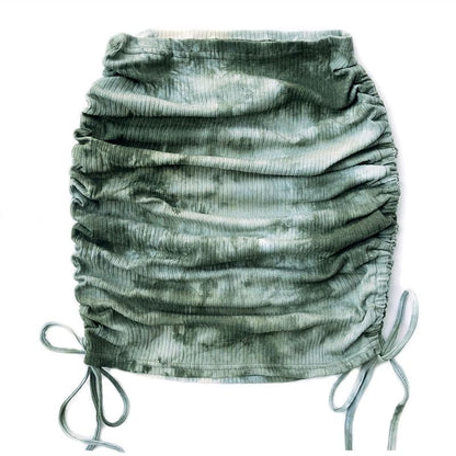 Tie-Dye Drawstring Mini Pencil Skirt