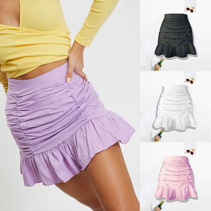 Ruched Mini Pencil Skirt with Ruffle Hem
