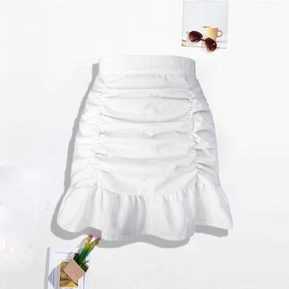 Ruched Mini Pencil Skirt with Ruffle Hem