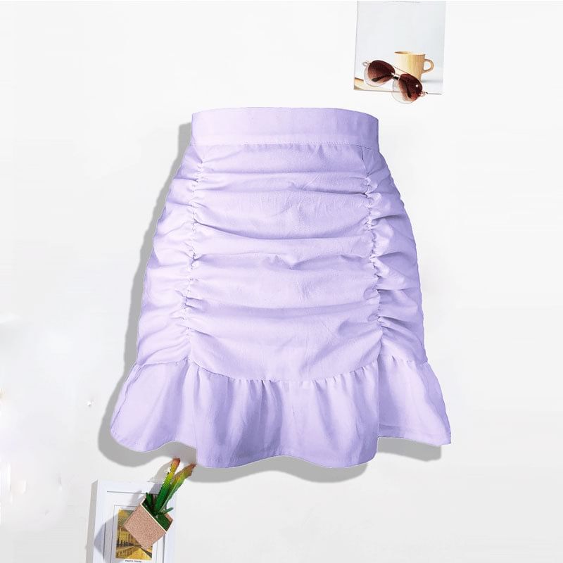Ruched Mini Pencil Skirt with Ruffle Hem