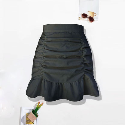 Ruched Mini Pencil Skirt with Ruffle Hem