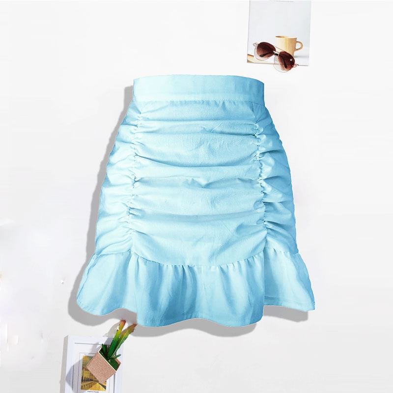 Ruched Mini Pencil Skirt with Ruffle Hem