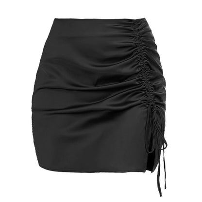 Satin Mini Pencil Skirt with Drawstring Waist