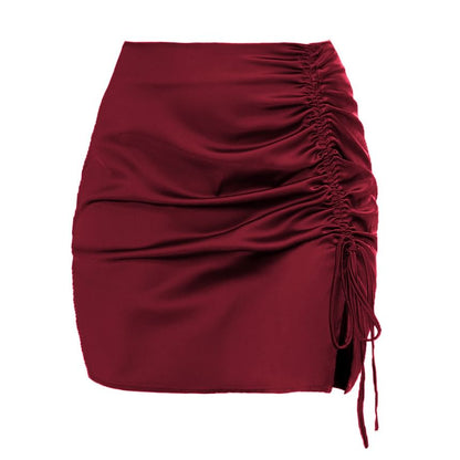 Satin Mini Pencil Skirt with Drawstring Waist