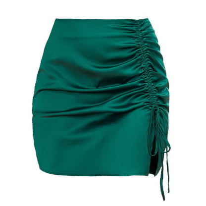 Satin Mini Pencil Skirt with Drawstring Waist