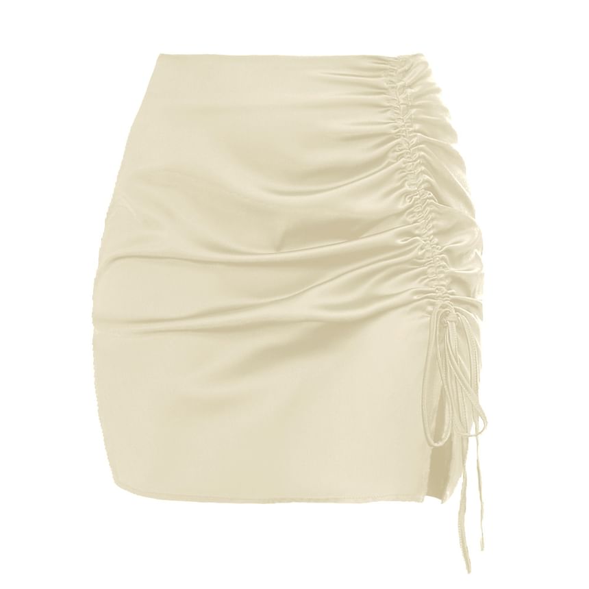 Satin Mini Pencil Skirt with Drawstring Waist