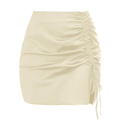 Satin Mini Pencil Skirt with Drawstring Waist