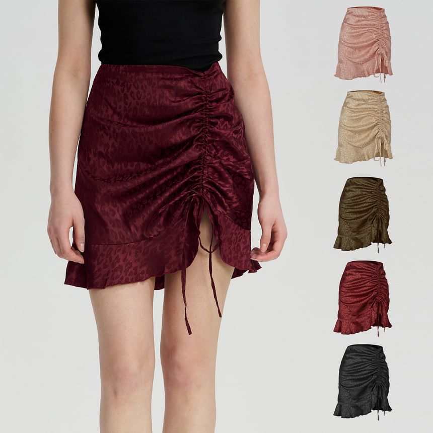 Leopard Mini A-Line Skirt with Ruffle Drawstring