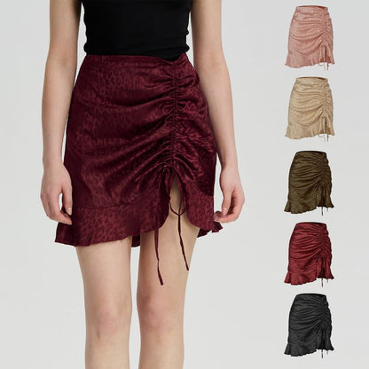 Leopard Mini A-Line Skirt with Ruffle Drawstring