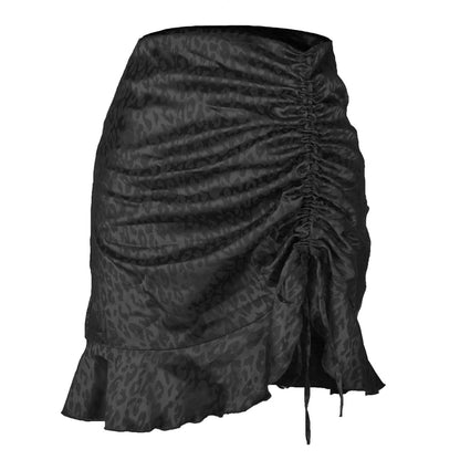 Leopard Mini A-Line Skirt with Ruffle Drawstring