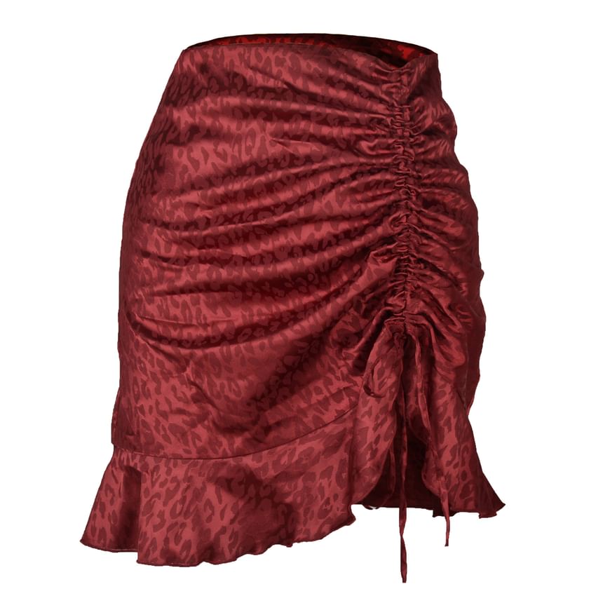 Leopard Mini A-Line Skirt with Ruffle Drawstring