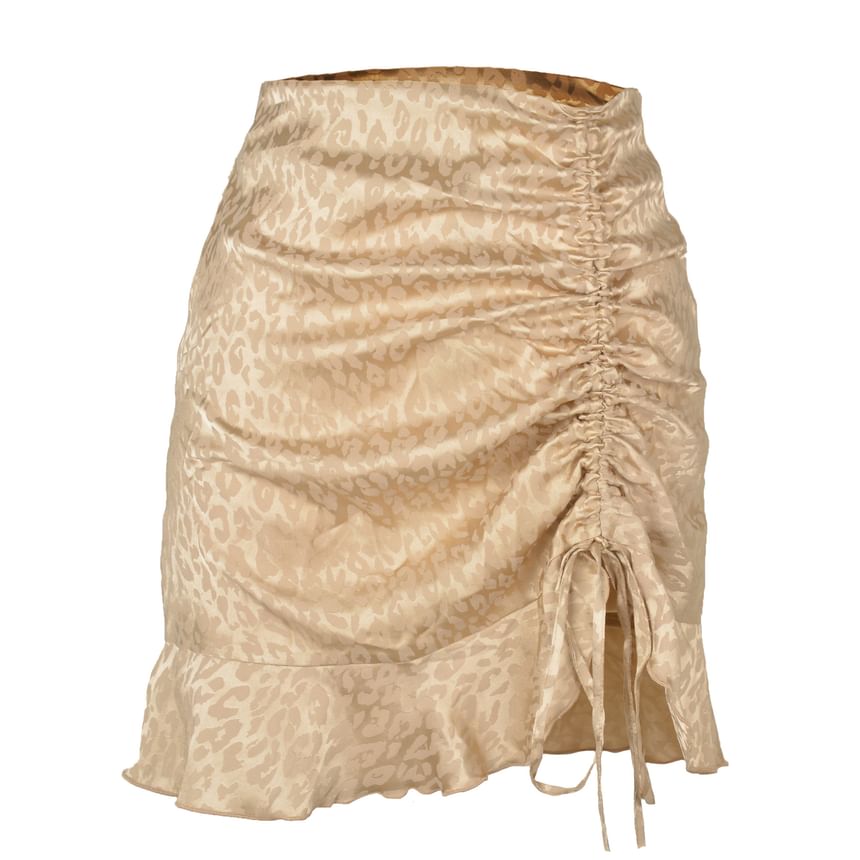 Leopard Mini A-Line Skirt with Ruffle Drawstring