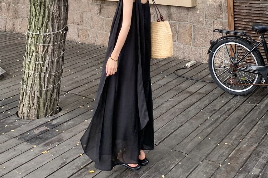 Spaghetti Strap Maxi Tunic Dress with Scarf Set - Altfashion Shop
