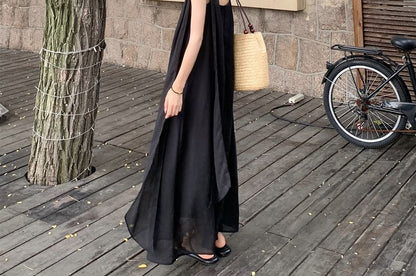 Spaghetti Strap Maxi Tunic Dress with Scarf Set - Altfashion Shop