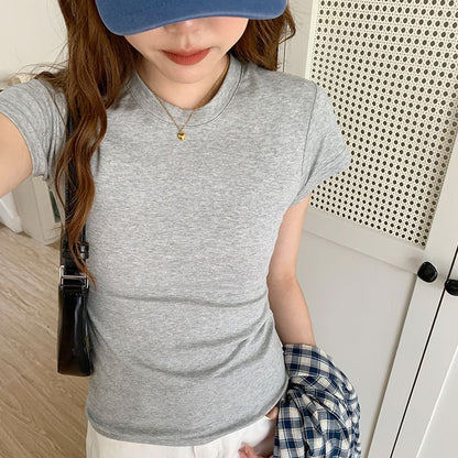 Plain Round-Neck Short-Sleeved Tee