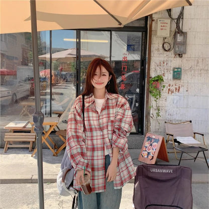 Plaid Collared Long-Sleeved Button-Up Shirt