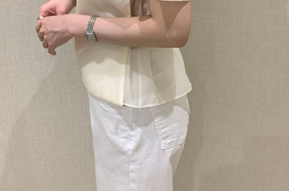 Sheer Plain Crew-Neck Short-Sleeved Top with Square-Neck Cami Set