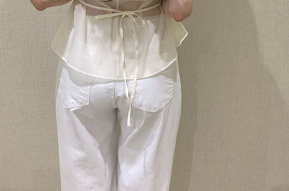 Sheer Plain Crew-Neck Short-Sleeved Top with Square-Neck Cami Set