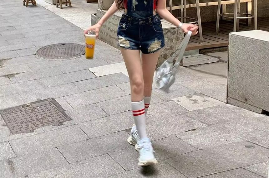 Washed Distressed Denim Jumper Shorts