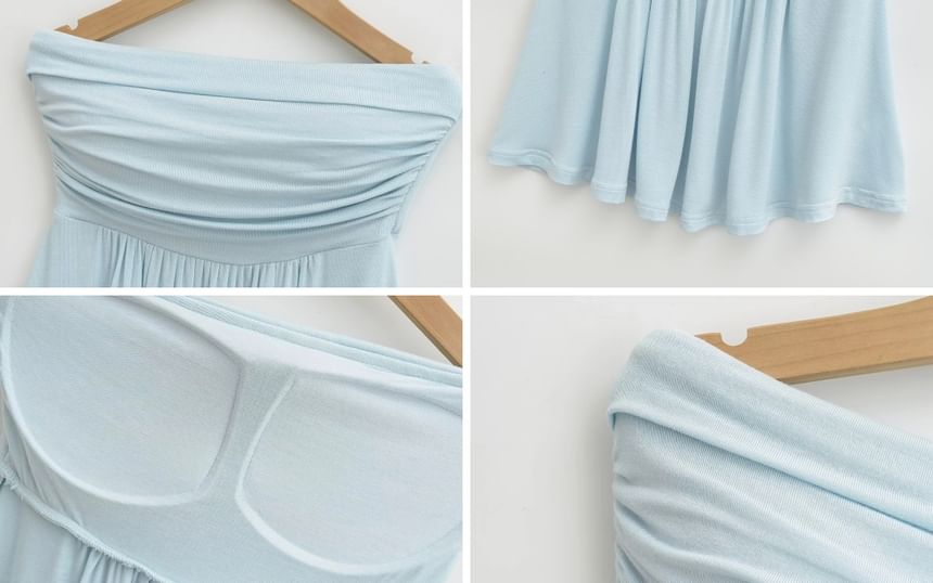 Plain Shirred Tube Top with Cardigan Set