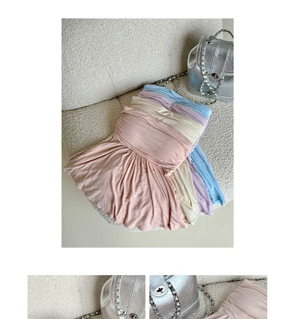 Plain Shirred Tube Top with Cardigan Set