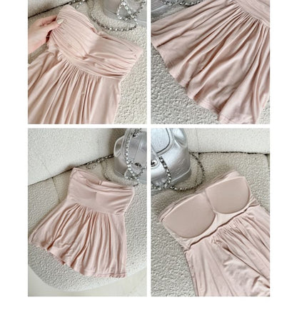 Plain Shirred Tube Top with Cardigan Set