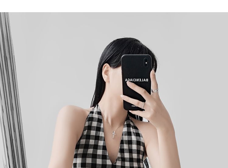 Gingham Halter-Neck Open-Back Top