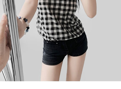 Gingham Halter-Neck Open-Back Top