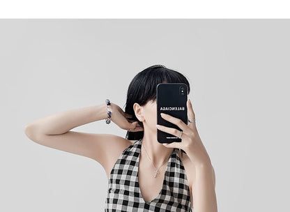 Gingham Halter-Neck Open-Back Top