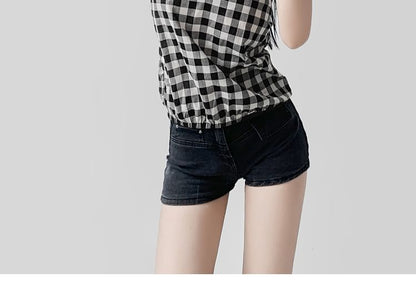 Gingham Halter-Neck Open-Back Top
