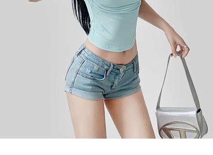 Plain Shirred Square-Neck Short-Sleeved Top